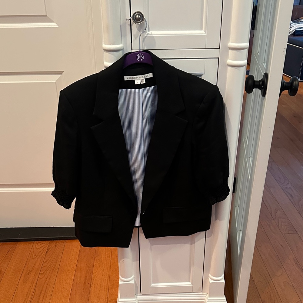 Veronica Beard Black Blazer with Blue Striped Lining - Half Sleeve - Size 12